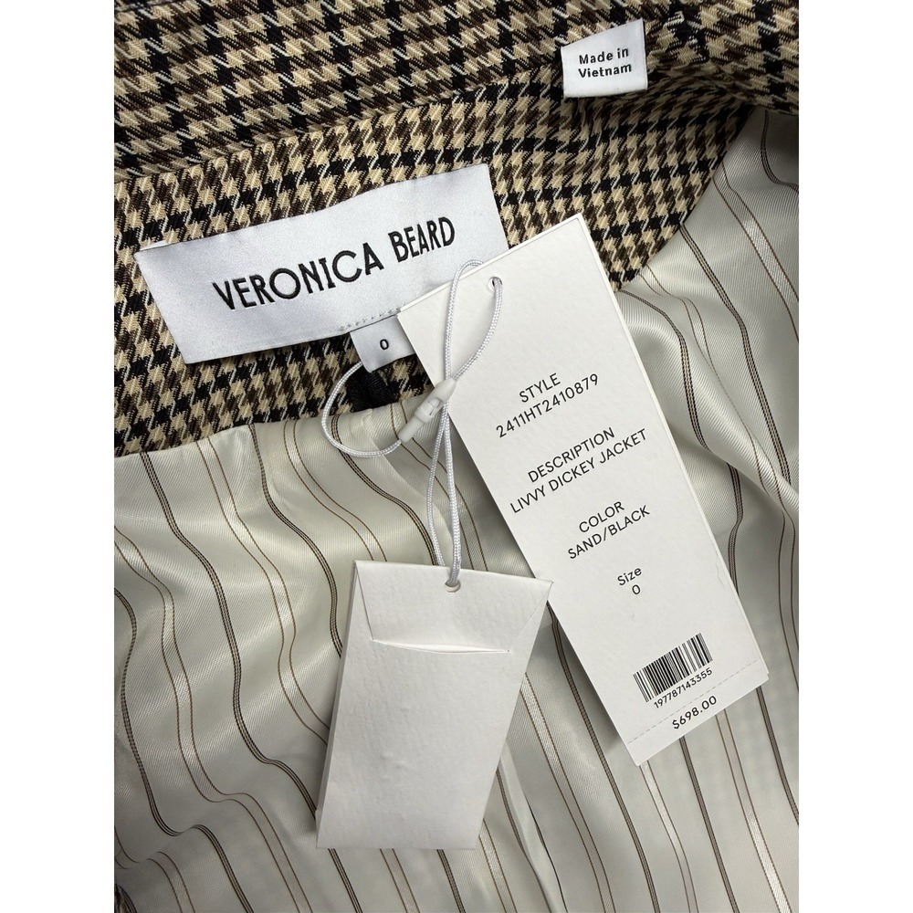 Veronica Beard Livvy Dickey Houndstooth Twill Blazer Sand NWT Sz 0 Career Luxury - Picture 10 of 15